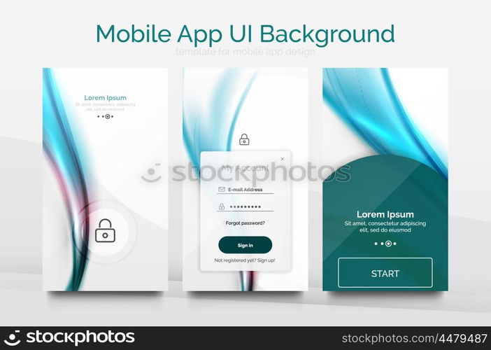 Mobile application interface background, user interface - UI. Smartphone screen mockup gui - wave pattern