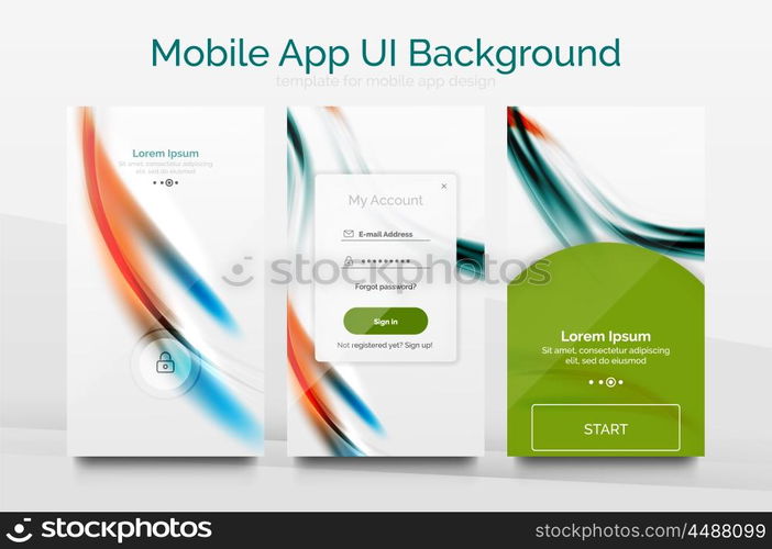 Mobile application interface background, user interface - UI. Smartphone screen mockup gui - wave pattern