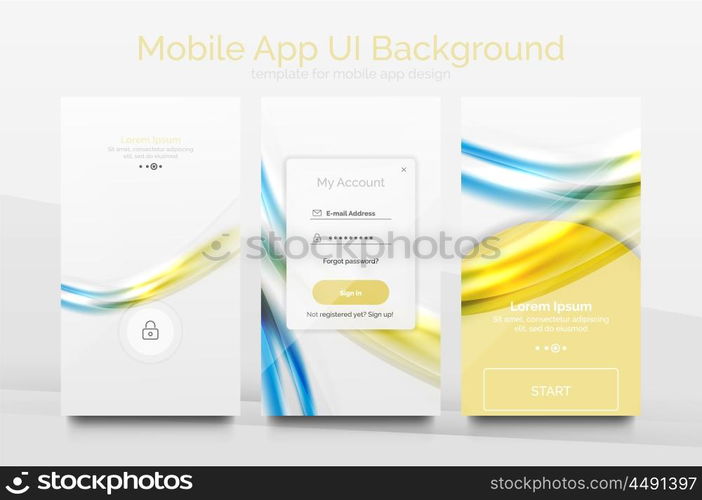 Mobile application interface background, user interface - UI. Smartphone screen mockup gui - wave pattern