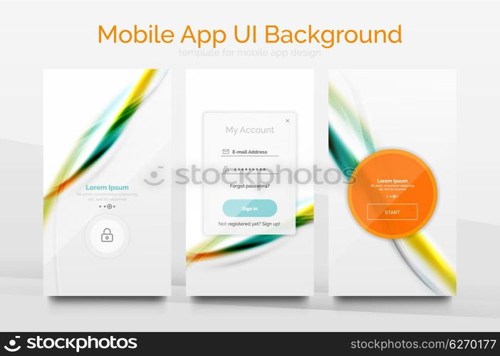 Mobile application interface background, user interface - UI. Smartphone screen mockup gui - wave pattern