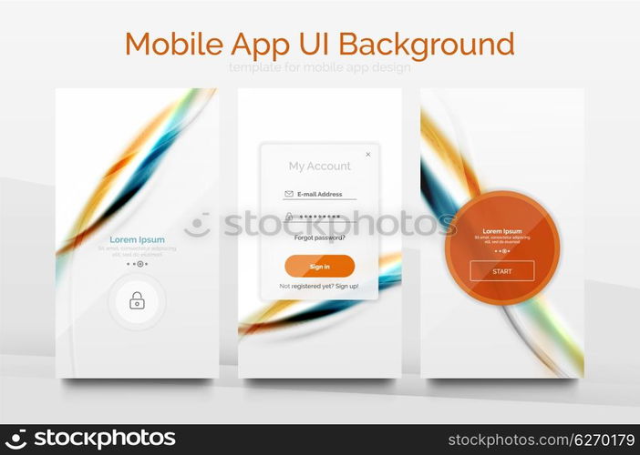 Mobile application interface background, user interface - UI. Smartphone screen mockup gui - wave pattern