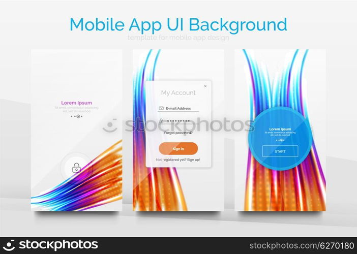 Mobile application interface background, user interface - UI. Smartphone screen mockup gui - wave pattern