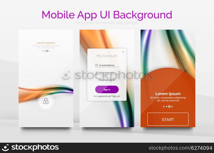 Mobile application interface background, user interface - UI. Smartphone screen mockup gui - wave pattern