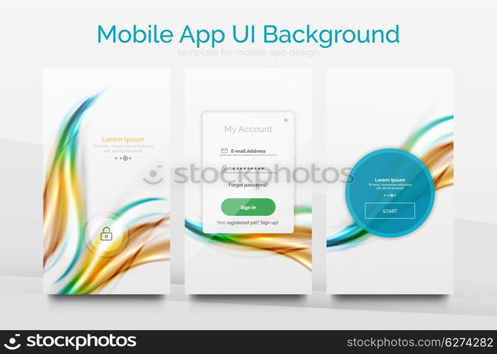 Mobile application interface background, user interface - UI. Smartphone screen mockup gui - wave pattern