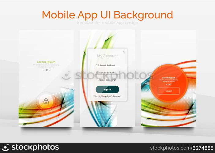 Mobile application interface background, user interface - UI. Smartphone screen mockup gui - wave pattern