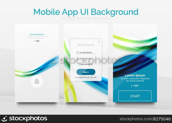 Mobile application interface background, user interface - UI. Smartphone screen mockup gui - wave pattern