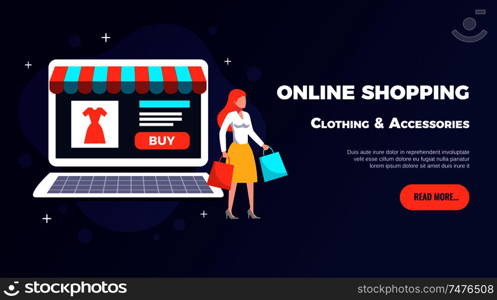 Mobile application page with online shopping symbols flat vector illustration