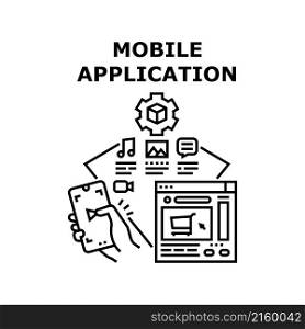 Mobile application phone app. ui web screen. interface smartphone. website vector concept black illustration. Mobile application icon vector illustration