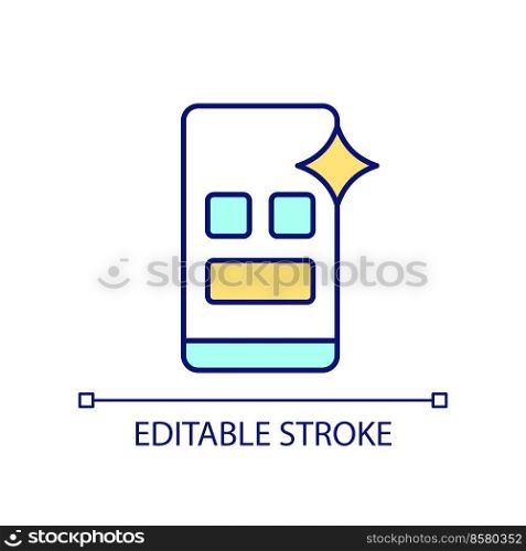 Mobile application RGB color icon. Smartphone. Website development. Site elements and buttons. Isolated vector illustration. Simple filled line drawing. Editable stroke. Arial font used. Mobile application RGB color icon