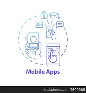 Mobile apps concept icon. New media ex&le idea thin line illustration. Software program. Smartphone and tablet. Using on small, wireless computing devices. Vector isolated outline RGB color drawing. Mobile apps concept icon