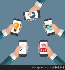 Mobile Apps Concept Online Business, Shopping, E-Commerce in Modern Flat Style Vector Illustration EPS10. Mobile Apps Concept Online Business, Shopping, E-Commerce in Mod