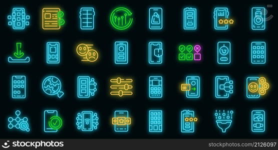 Mobile apps icons set outline vector. Customer phone. Social experience. Mobile apps icons set vector neon