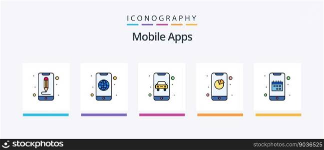 Mobile Apps Line Filled 5 Icon Pack Including app. interaction. mobile. app. online. Creative Icons Design