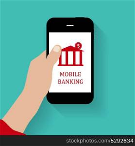 Mobile Bank Concept on Blue Background. Vector Illustration. EPS10. Mobile Bank Concept Vector Illustration