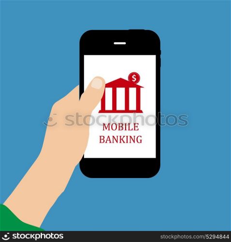 Mobile Bank Concept on Blue Background. Vector Illustration. EPS10. Mobile Bank Concept Vector Illustration