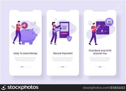 Mobile banking app screen design. Illustrations for websites, landing pages, mobile applications, posters and banners.