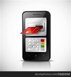 Mobile Banking Concept . Mobile banking realistic concept with mobile phone and credit card vector illustration