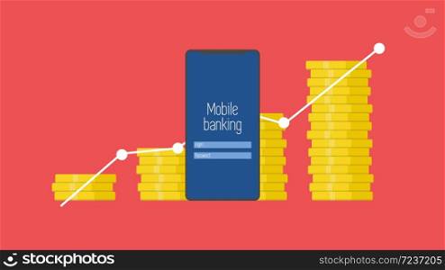 Mobile banking concept. money transaction, technology, business, mobile banking and mobile payment. Vector illustration flat design