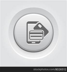 Mobile Banking Icon. Mobile Banking Icon. Mobile Devices and Services Concept Grey Button Design