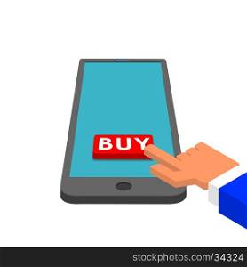 "Mobile banking. Internet payments. Smartphone icon with "BUY" button. Design element for infographic."