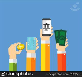 Mobile Banking Payment Flat Concept Vector Illustration. EPS10