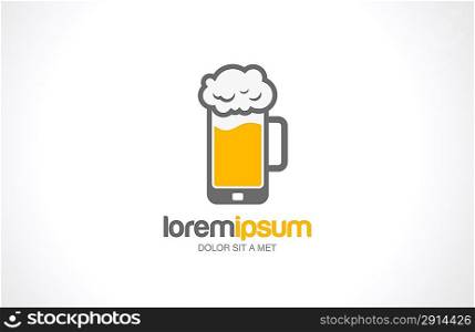 Mobile beer glass pub vector logo design template. Bar cafe concept. Creative idea. Trendy style icon. Editable.