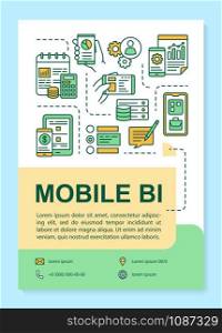 Mobile BI poster template layout. Business Intelligence. Data analyzing. Banner, booklet, leaflet print design with linear icons. Vector brochure page layout for magazines, advertising flyers