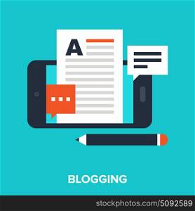 mobile blogging. Abstract vector illustration of mobile blogging flat design concept.