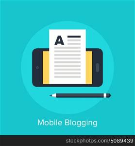 Mobile Blogging. Vector illustration of mobile blogging flat design concept.. Mobile Blogging