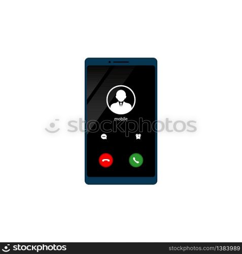 Mobile call screnn template. Incoming phone call. The smartphone icon flat on an isolated white background. EPS 10 vector.. Mobile call screnn template. Incoming phone call. The smartphone icon flat on an isolated white background. EPS 10 vector