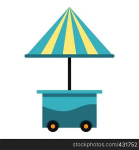 Mobile cart with blue umbrella for sale food icon flat isolated on white background vector illustration. Mobile cart with blue umbrella icon isolated