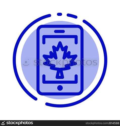 Mobile, Cell, Canada, Leaf Blue Dotted Line Line Icon