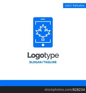 Mobile, Cell, Canada, Leaf Blue Solid Logo Template. Place for Tagline