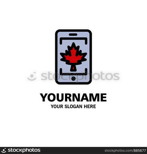 Mobile, Cell, Canada, Leaf Business Logo Template. Flat Color