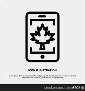 Mobile, Cell, Canada, Leaf Line Icon Vector