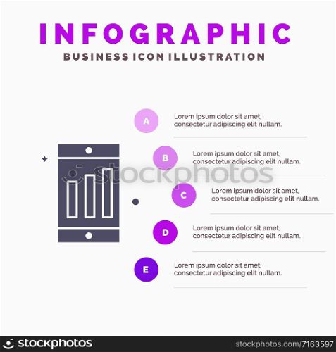 Mobile, Cell, Chart Solid Icon Infographics 5 Steps Presentation Background