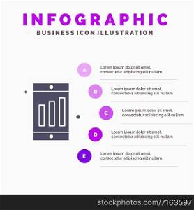 Mobile, Cell, Chart Solid Icon Infographics 5 Steps Presentation Background