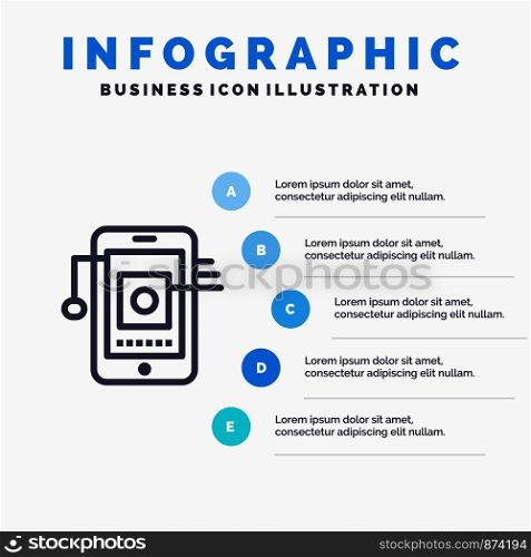 Mobile, Cell, Hardware, Network Blue Infographics Template 5 Steps. Vector Line Icon template