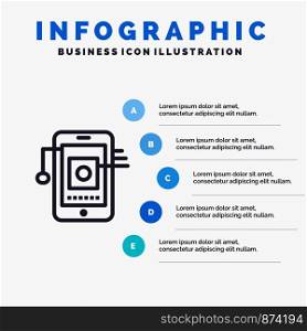 Mobile, Cell, Hardware, Network Blue Infographics Template 5 Steps. Vector Line Icon template