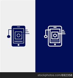 Mobile, Cell, Hardware, Network Line and Glyph Solid icon Blue banner