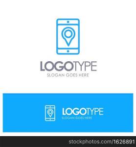 Mobile, Cell, Map, Location Blue Outline Logo Place for Tagline