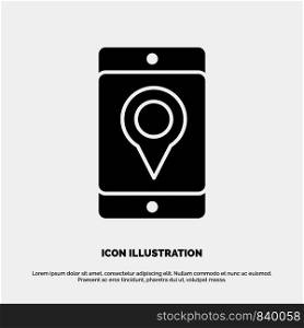 Mobile, Cell, Map, Location solid Glyph Icon vector