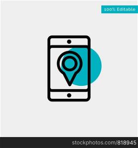 Mobile, Cell, Map, Location turquoise highlight circle point Vector icon