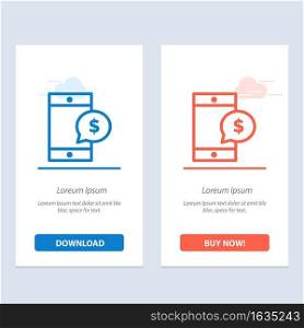 Mobile, Cell, Money, Dollar  Blue and Red Download and Buy Now web Widget Card Template
