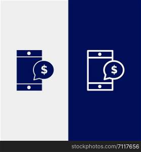 Mobile, Cell, Money, Dollar Line and Glyph Solid icon Blue banner Line and Glyph Solid icon Blue banner