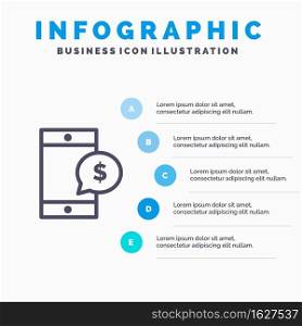 Mobile, Cell, Money, Dollar Line icon with 5 steps presentation infographics Background