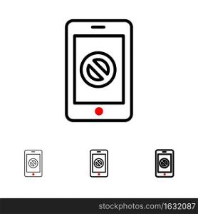 Mobile, Cell, Phone, No, No Mobile Bold and thin black line icon set