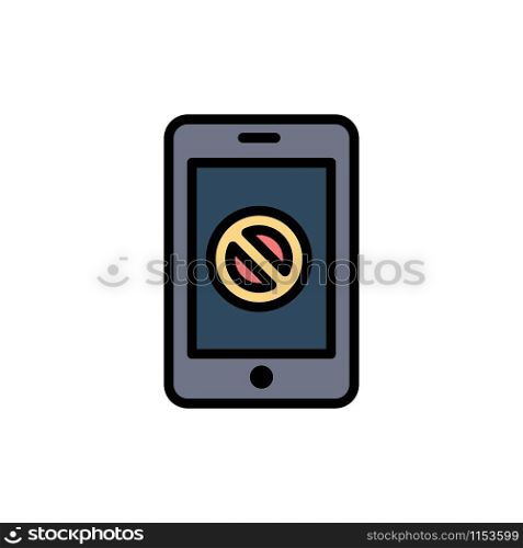 Mobile, Cell, Phone, No, No Mobile Flat Color Icon. Vector icon banner Template