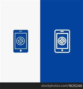 Mobile, Cell, Phone, No, No Mobile Line and Glyph Solid icon Blue banner Line and Glyph Solid icon Blue banner
