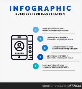 mobile, Cell, Service, Phone Blue Infographics Template 5 Steps. Vector Line Icon template